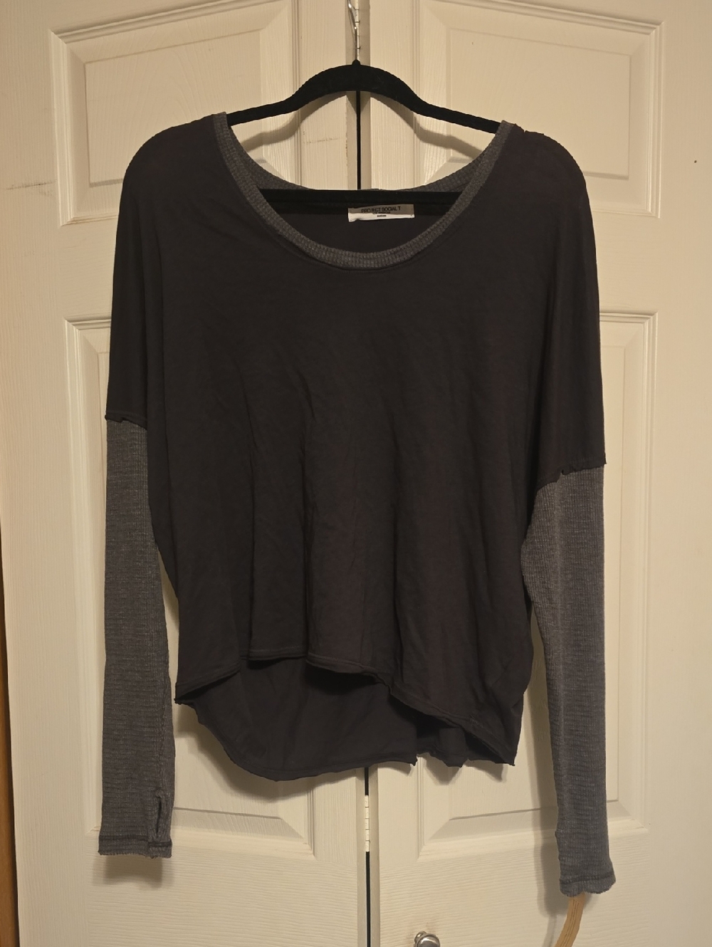 Project Social T Two-Tone Scoop Neck Long Sleeve Top - Charcoal & Heather Gray